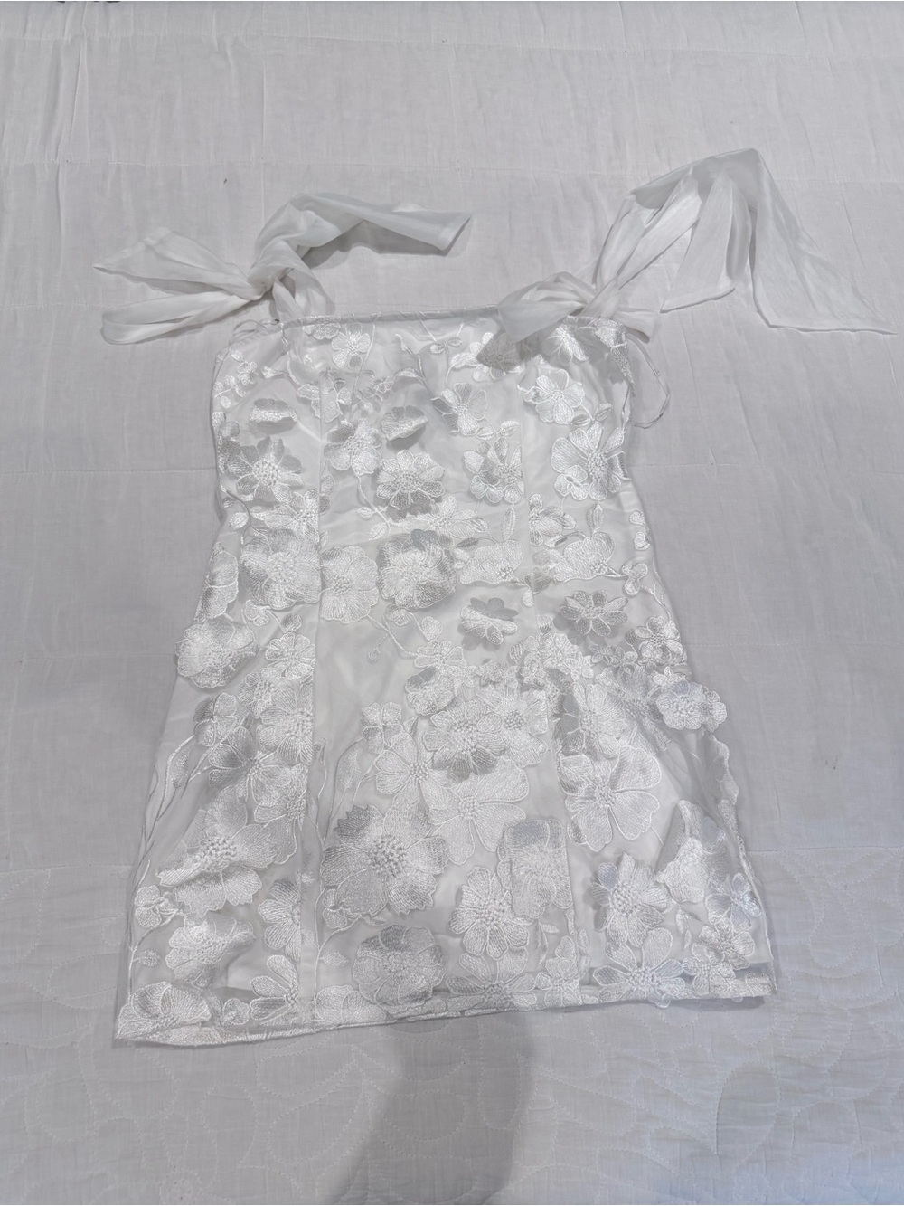 Lulu's White Floral Lace Tie-Shoulder Mini Dress